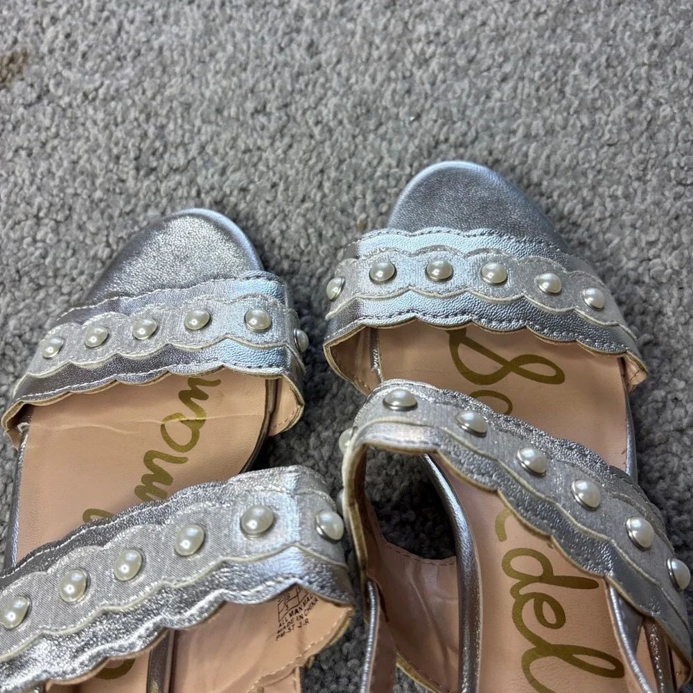 Sam Edelman sandals girls 3 Silver Scalloped Pearl Block Heel Metallic‎ spring